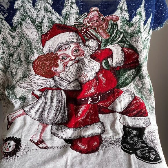 Vintage Christmas Night Santa Angel Tapestry Throw Blanket 60x50 Folk - Picture 2 of 3